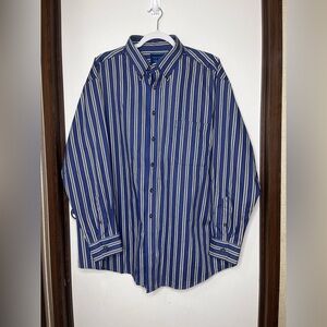 Towncraft Wrinkle Free Men's XL Blue White Stripped Long Sleeve‎ Dress Shirt